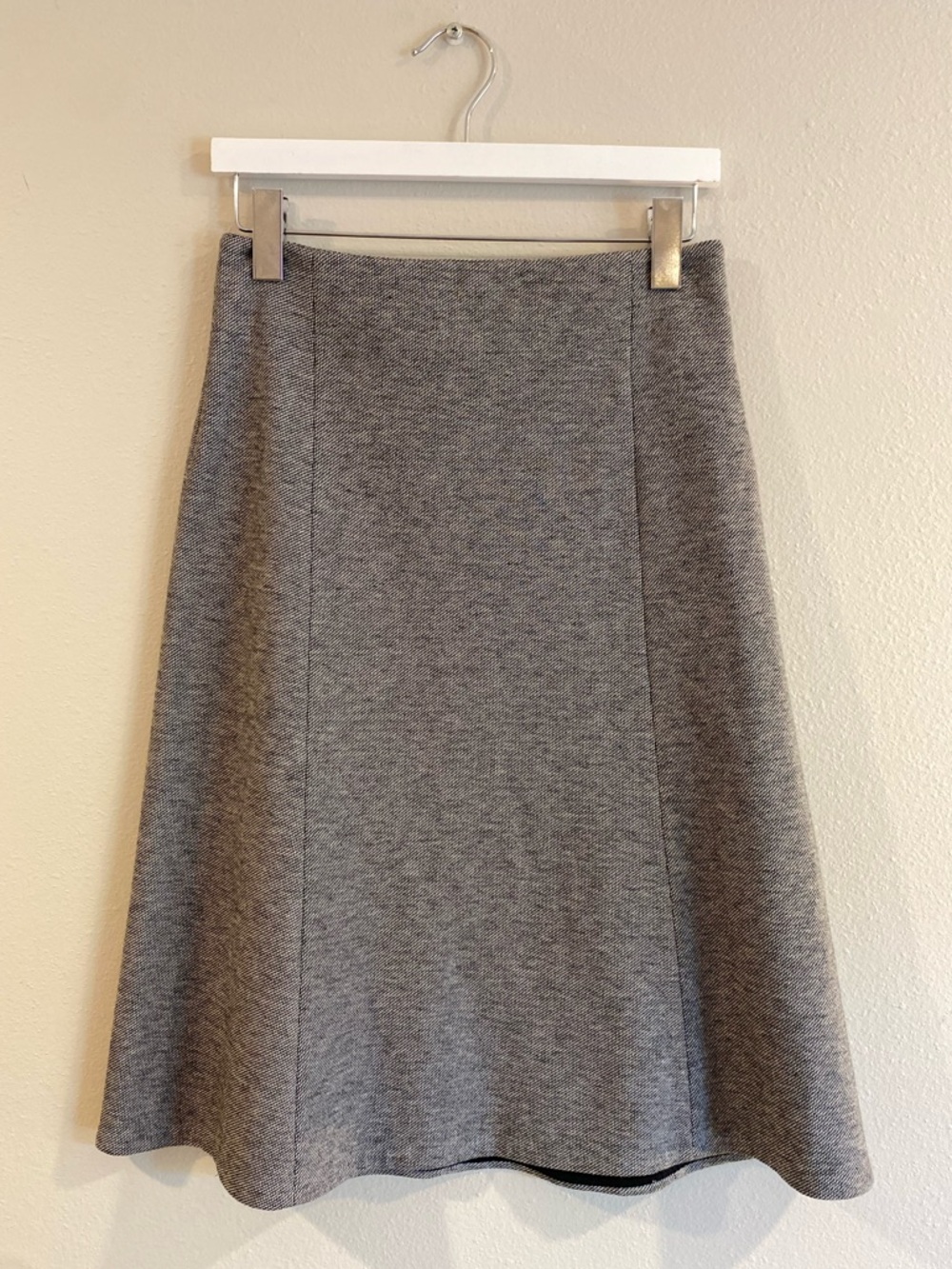 M.M.LaFleur Grey Houndstooth A-Line Midi Skirt Size 4 Virgin Wool Blend Italy